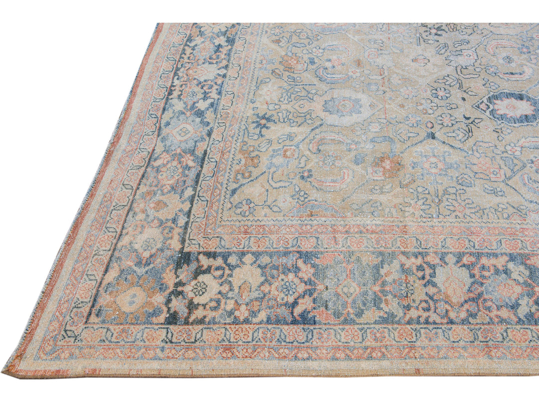 Antique Mahal Handmade Floral Designed Beige Wool Rug