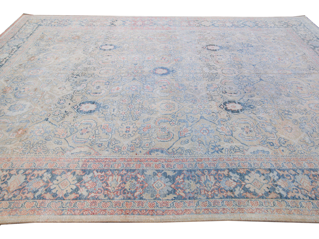 Antique Mahal Handmade Floral Designed Beige Wool Rug