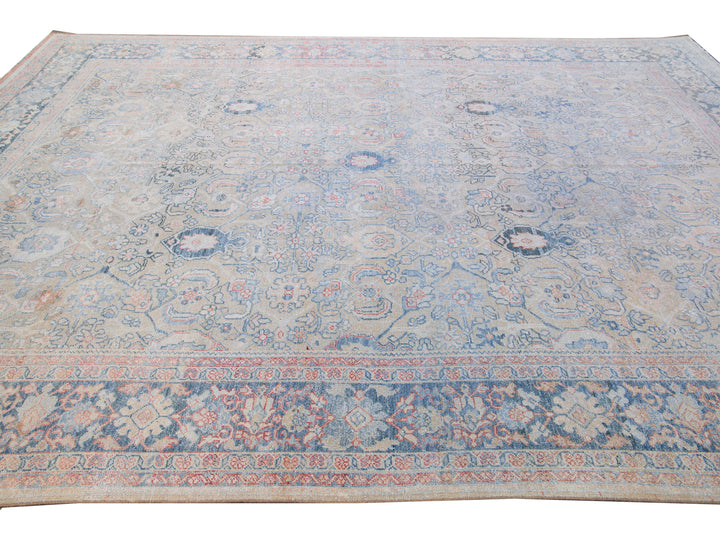 Antique Mahal Handmade Floral Designed Beige Wool Rug