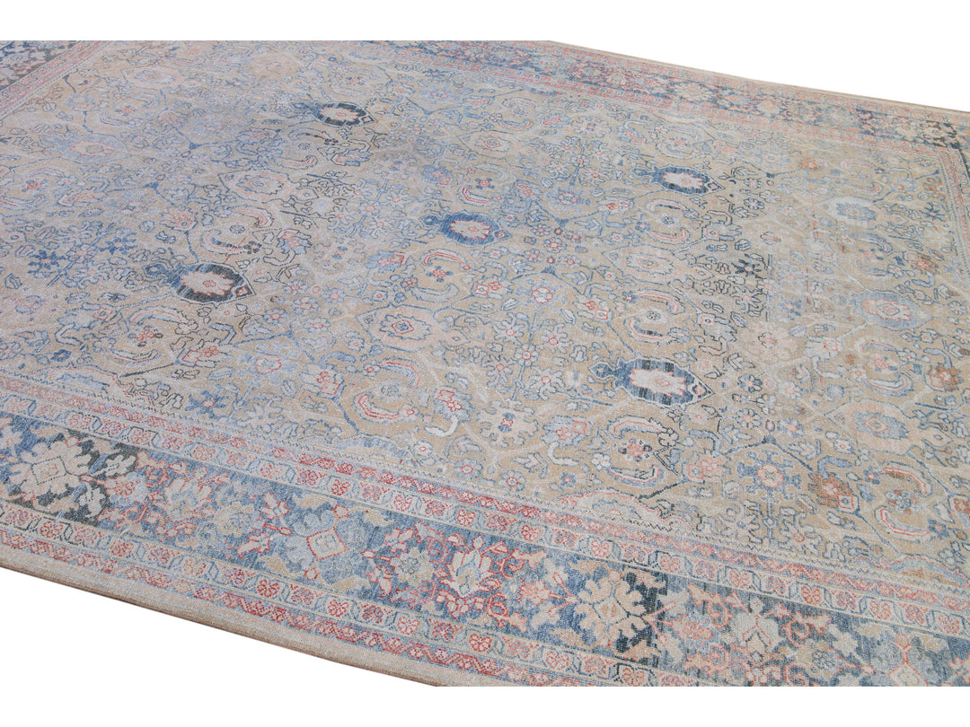 Antique Mahal Handmade Floral Designed Beige Wool Rug
