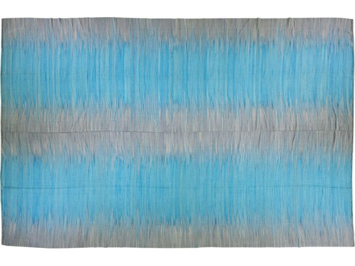 Modern Kilim Flatweave Blue and Gray Abstract Motif Oversize Wool Rug