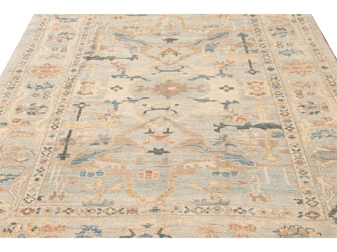 Modern Sultanabad Handmade Floral Blue Wool Rug
