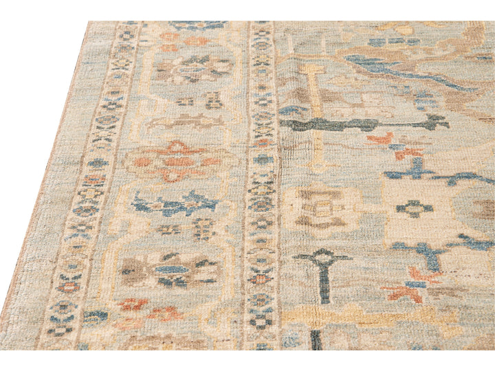Modern Sultanabad Handmade Floral Blue Wool Rug
