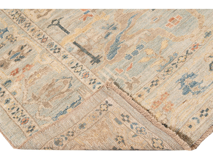 Modern Sultanabad Handmade Floral Blue Wool Rug