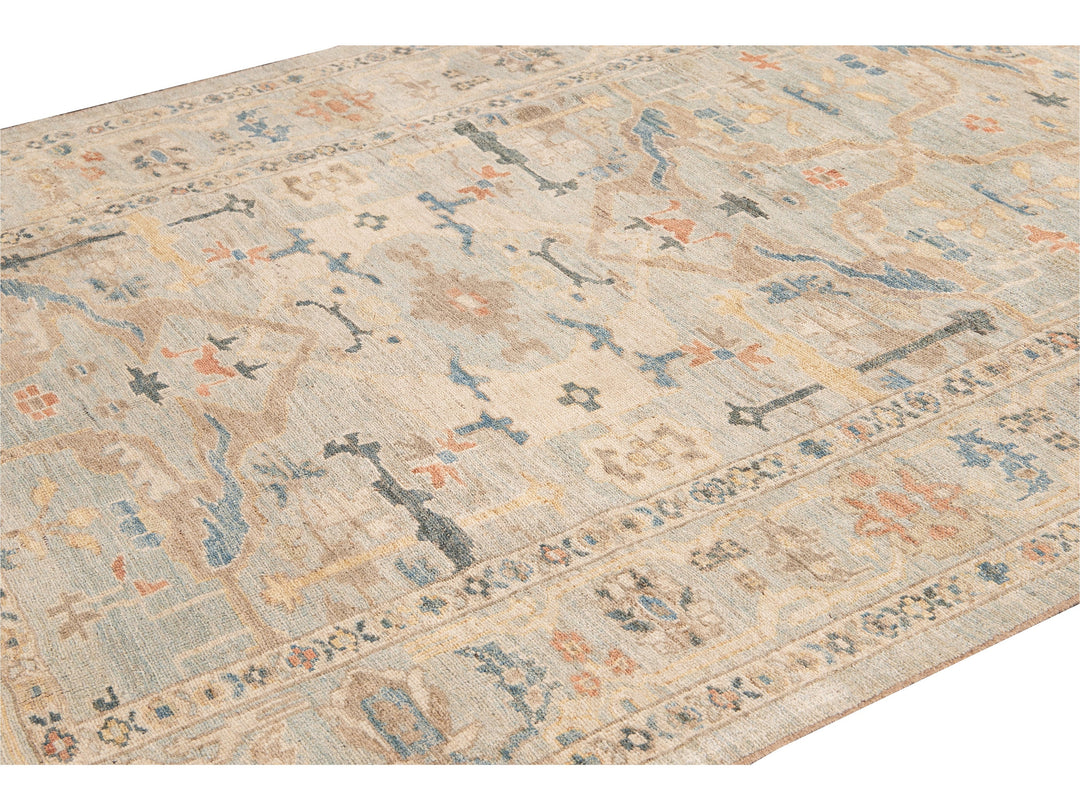 Modern Sultanabad Handmade Floral Blue Wool Rug