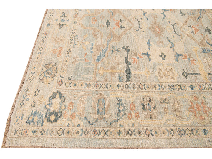 Modern Sultanabad Handmade Floral Blue Wool Rug