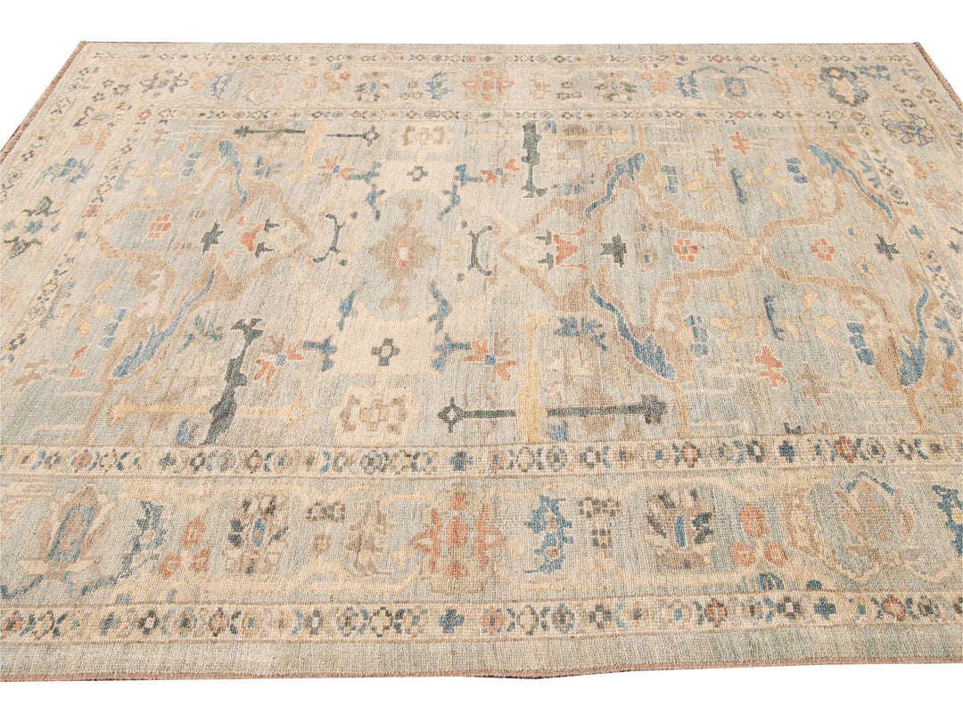 Modern Sultanabad Handmade Floral Blue Wool Rug