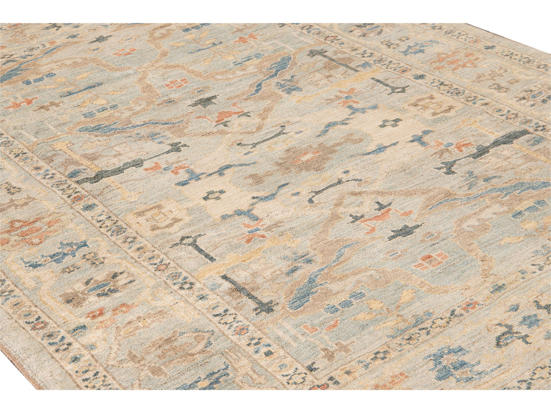 Modern Sultanabad Handmade Floral Blue Wool Rug