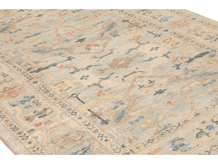 Modern Sultanabad Handmade Floral Blue Wool Rug