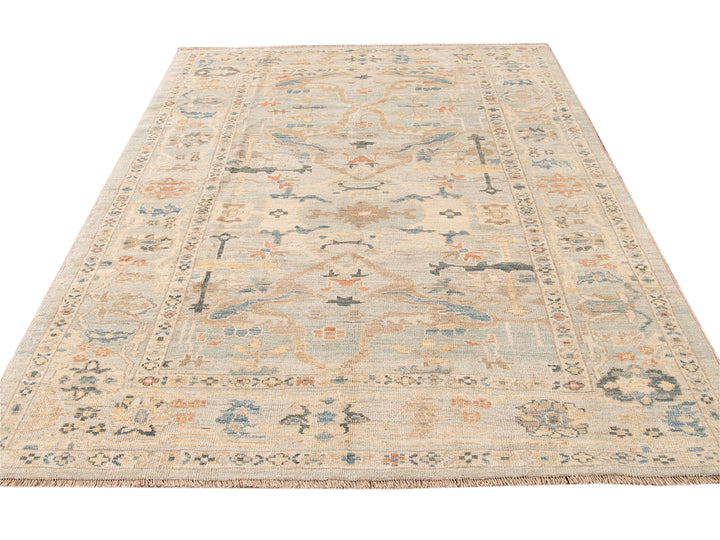 Modern Sultanabad Handmade Floral Blue Wool Rug