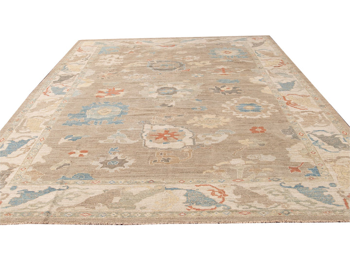 Modern Sultanabad Brown Handmade Floral Wool Rug