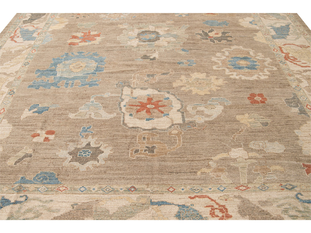 Modern Sultanabad Brown Handmade Floral Wool Rug