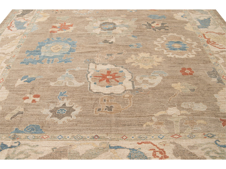Modern Sultanabad Brown Handmade Floral Wool Rug