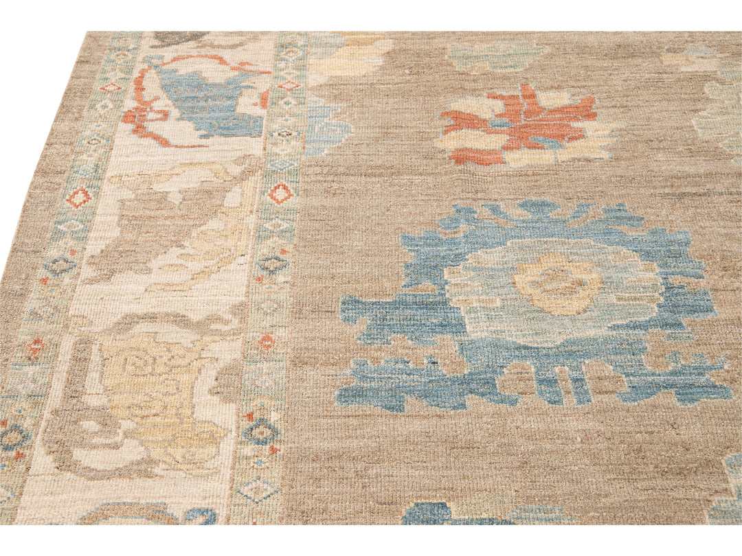 Modern Sultanabad Brown Handmade Floral Wool Rug