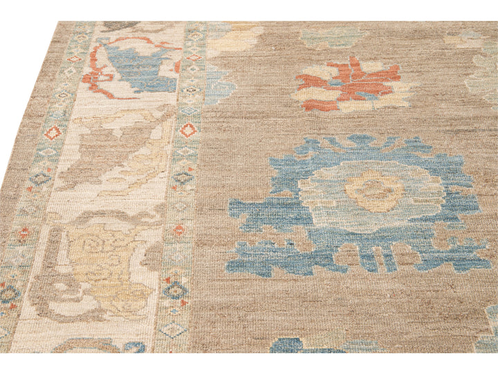 Modern Sultanabad Brown Handmade Floral Wool Rug