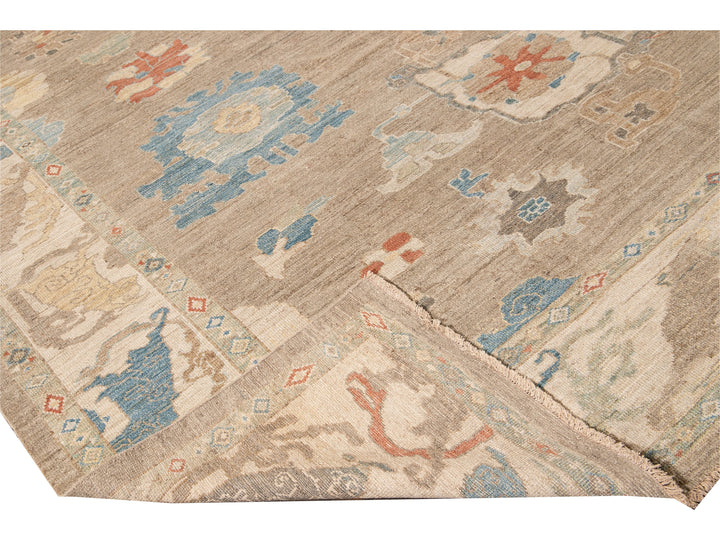 Modern Sultanabad Brown Handmade Floral Wool Rug