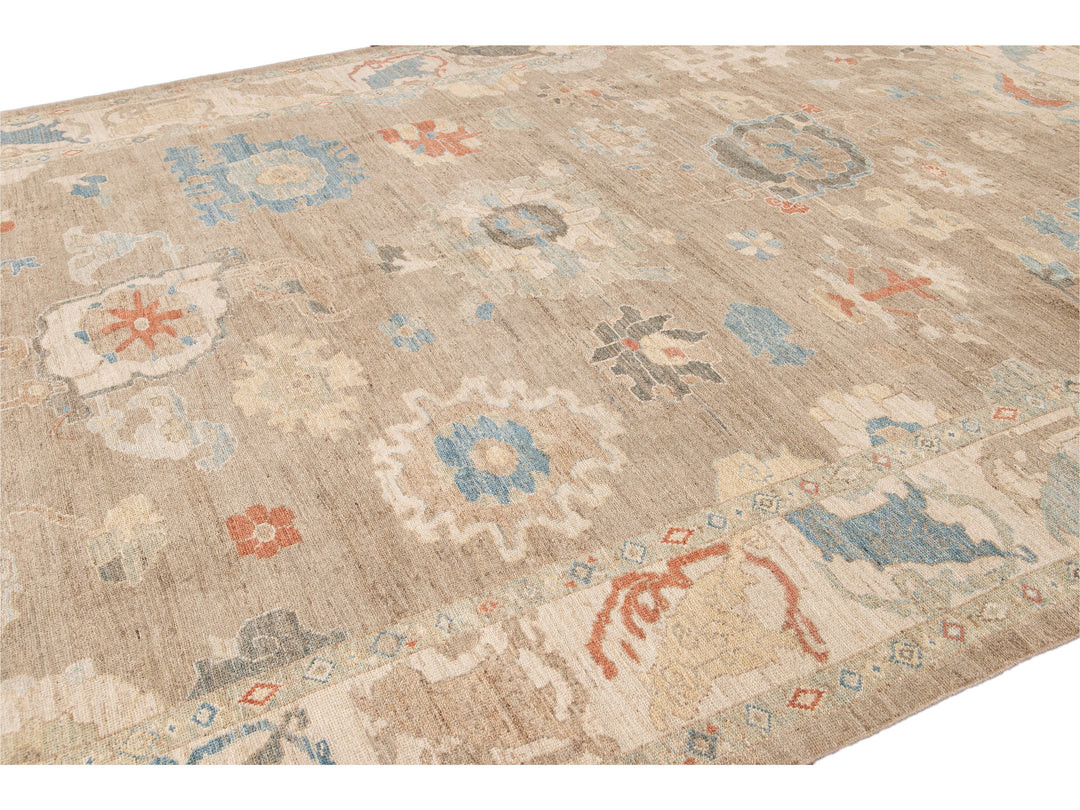 Modern Sultanabad Brown Handmade Floral Wool Rug