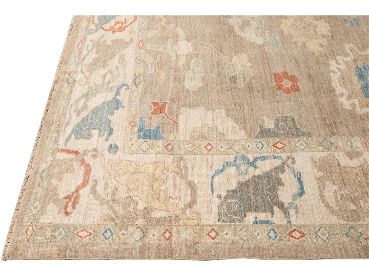 Modern Sultanabad Brown Handmade Floral Wool Rug