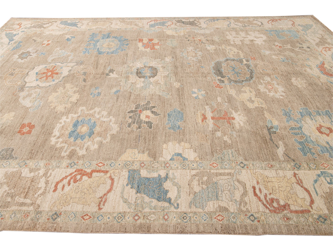 Modern Sultanabad Brown Handmade Floral Wool Rug