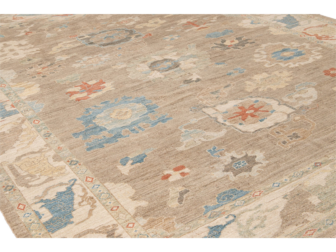 Modern Sultanabad Brown Handmade Floral Wool Rug