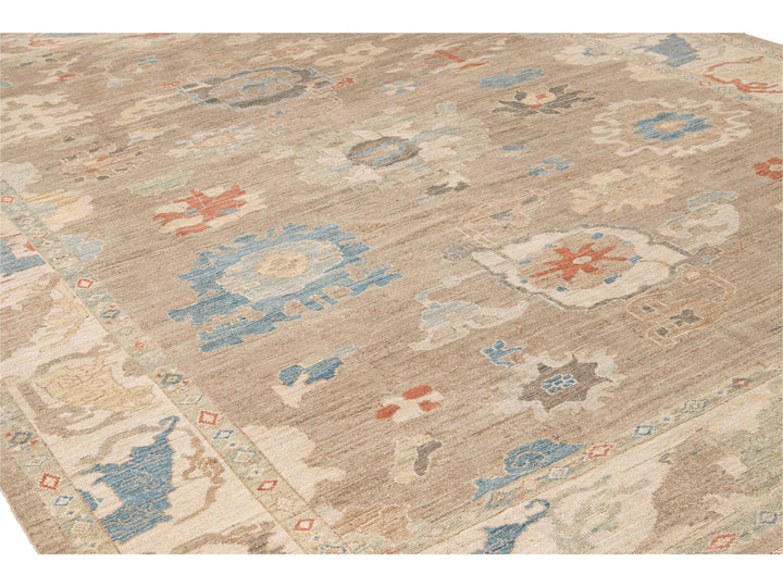 Modern Sultanabad Brown Handmade Floral Wool Rug