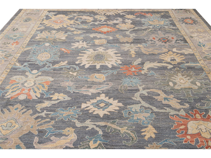 Modern Sultanabad Gray Handmade Geometric Floral Wool Rug