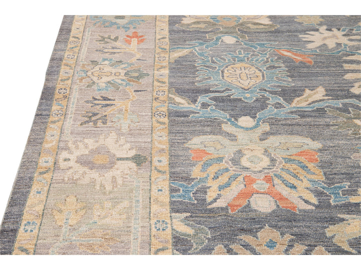 Modern Sultanabad Gray Handmade Geometric Floral Wool Rug