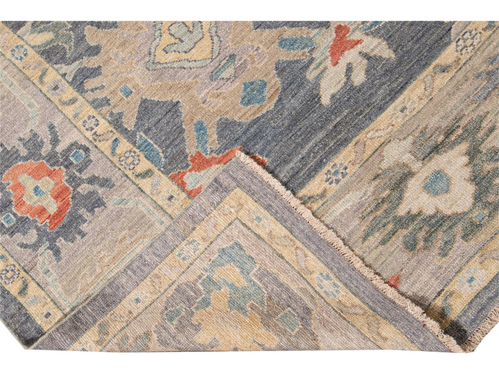 Modern Sultanabad Gray Handmade Geometric Floral Wool Rug