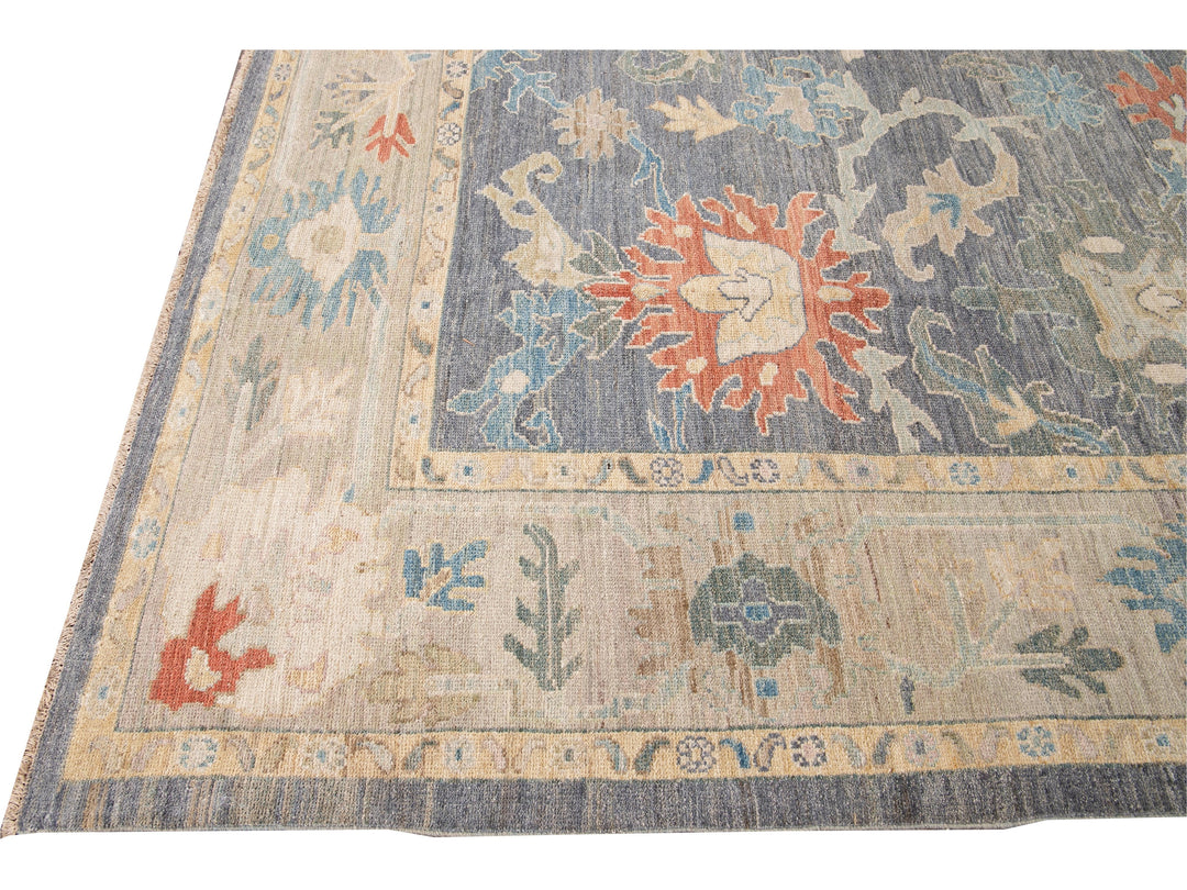 Modern Sultanabad Gray Handmade Geometric Floral Wool Rug