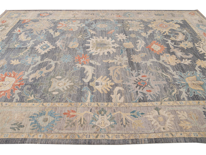 Modern Sultanabad Gray Handmade Geometric Floral Wool Rug
