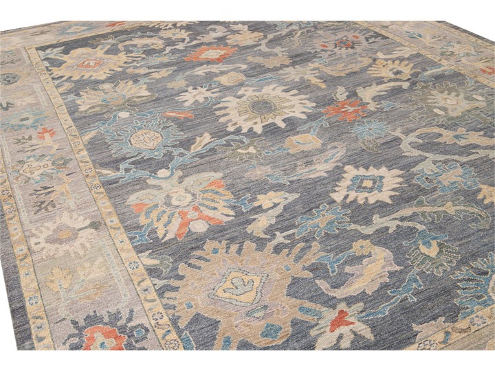 Modern Sultanabad Gray Handmade Geometric Floral Wool Rug