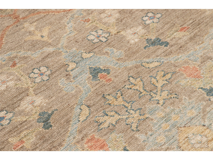 Contemporary Sultanabad Tan Handmade Geometric Floral Wool Rug