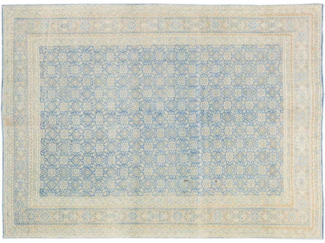 Antique Persian Tabriz Handmade Floral Pattern Blue Wool Rug
