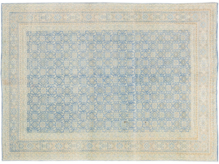 Antique Persian Tabriz Handmade Floral Pattern Blue Wool Rug