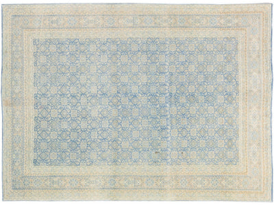 Antique Persian Tabriz Handmade Floral Pattern Blue Wool Rug