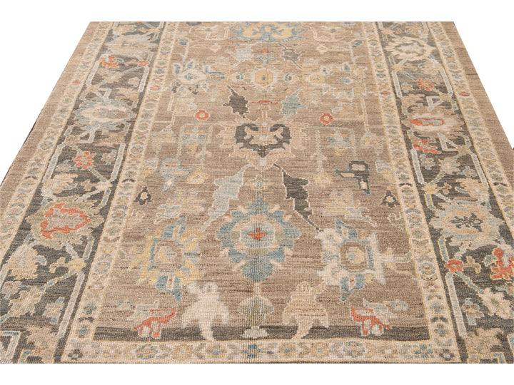 Modern Sultanabad Beige and Gray Handmade Floral Wool Rug