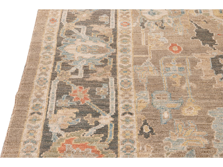 Modern Sultanabad Beige and Gray Handmade Floral Wool Rug