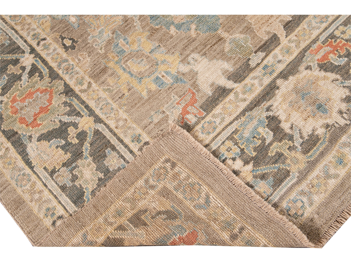 Modern Sultanabad Beige and Gray Handmade Floral Wool Rug
