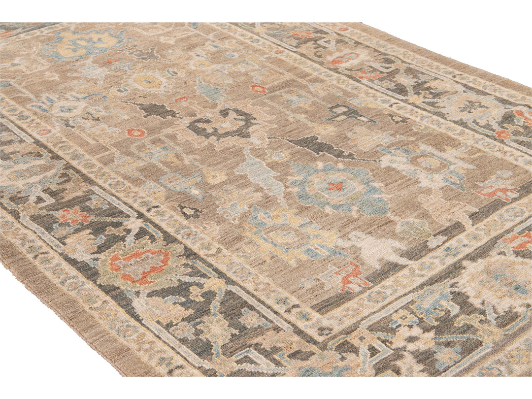 Modern Sultanabad Beige and Gray Handmade Floral Wool Rug
