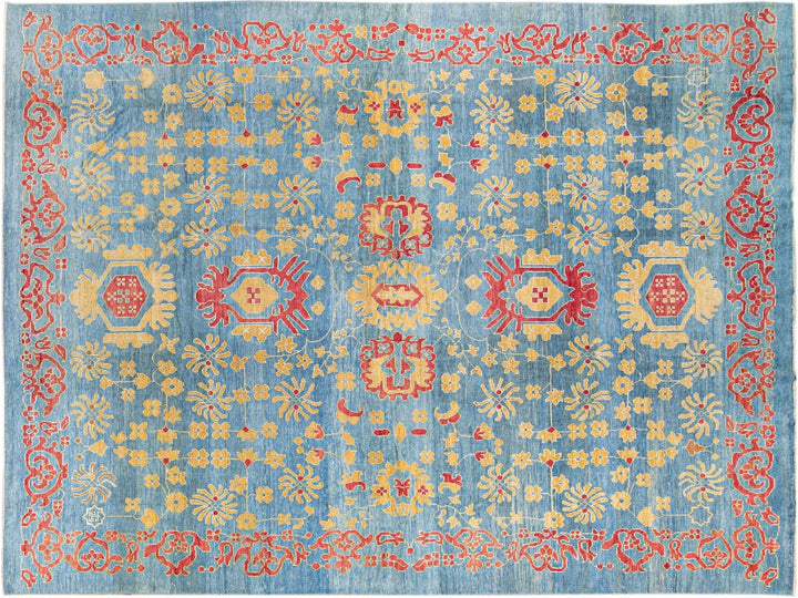 Modern Oushak Handmade Floral Blue Oversize Wool Rug
