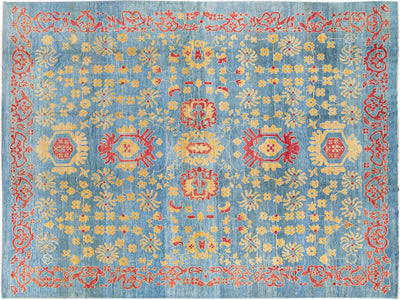 Modern Oushak Handmade Floral Blue Oversize Wool Rug