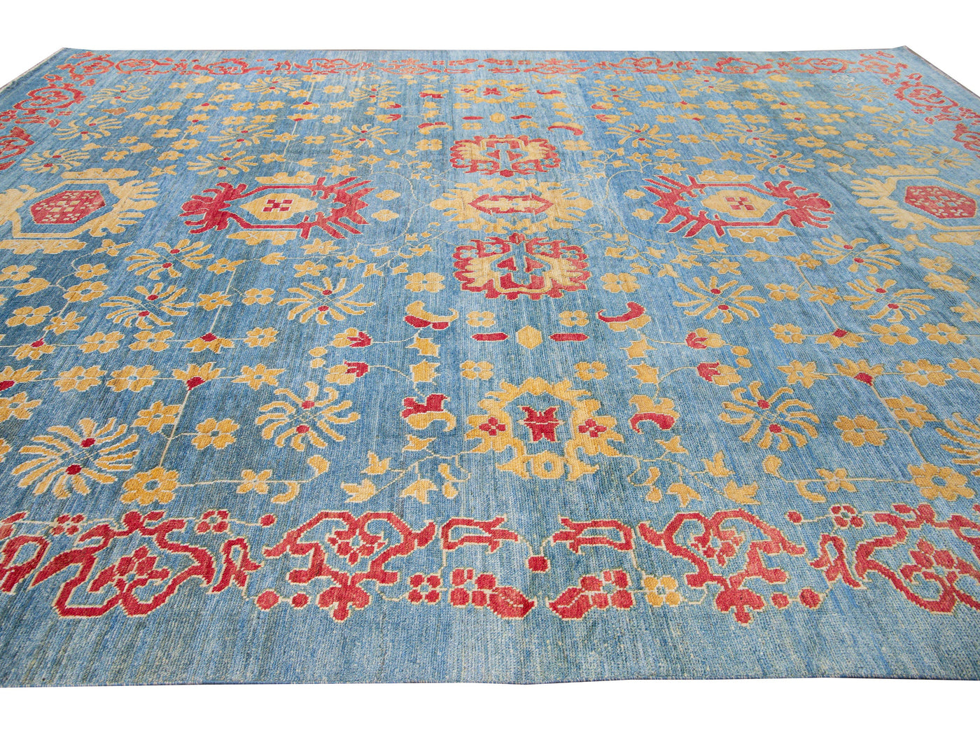 Modern Oushak Handmade Floral Blue Oversize Wool Rug