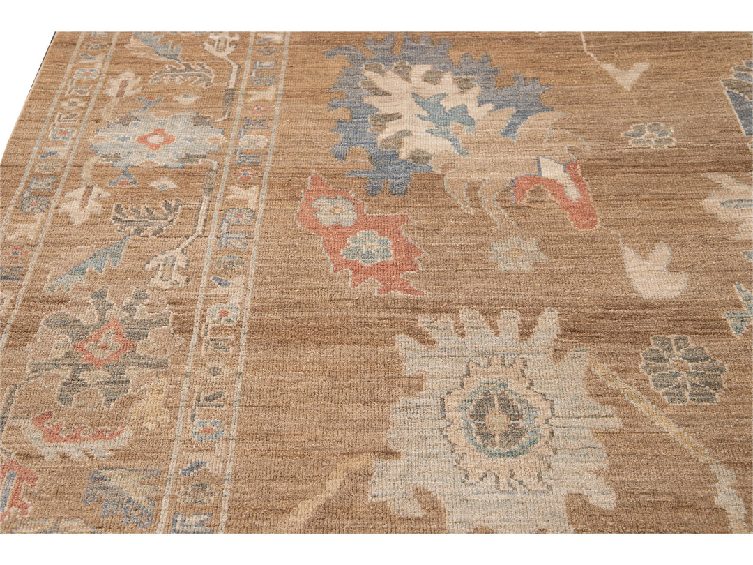 Modern Sultanabad Brown Handmade Floral Wool Rug