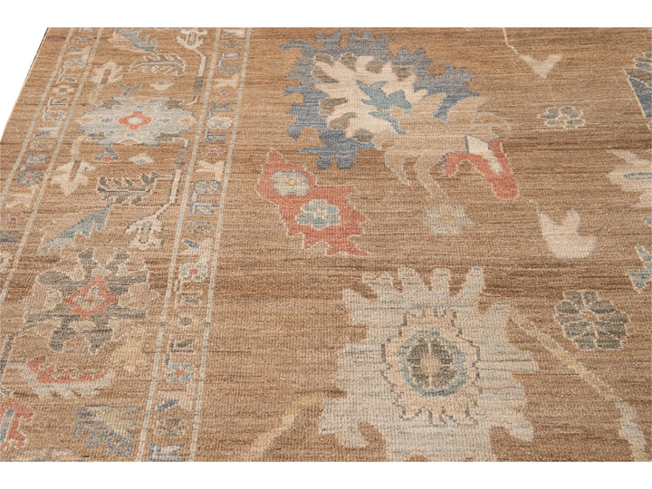 Modern Sultanabad Brown Handmade Floral Wool Rug