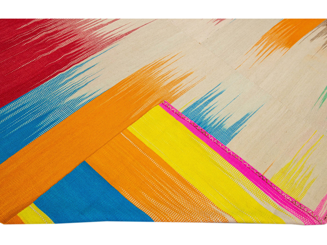 Modern Kilim Flatweave Multicolor Abstract Handmade Wool Rug
