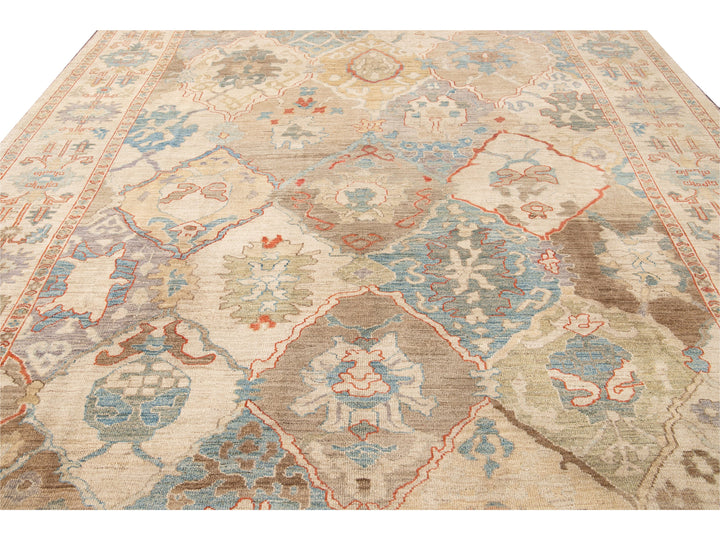 Modern Sultanabad Multicolor Handmade Geometric Floral pattern Wool Rug