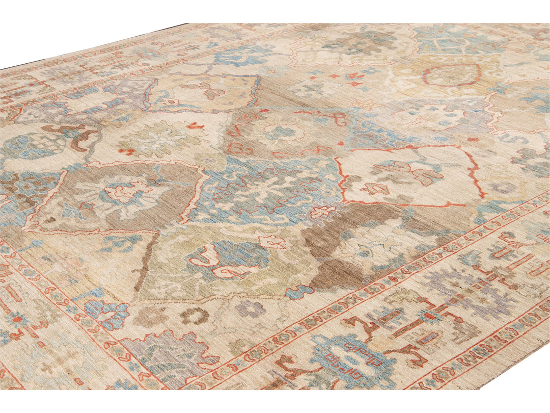 Modern Sultanabad Multicolor Handmade Geometric Floral pattern Wool Rug