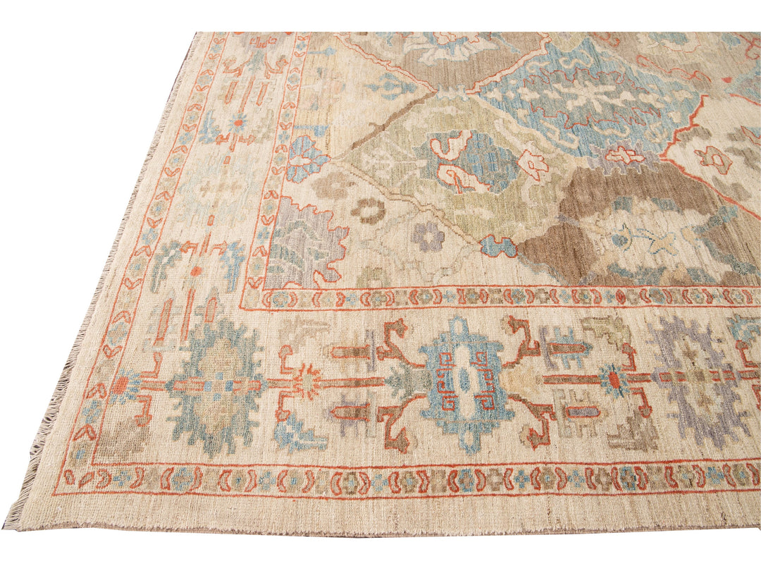 Modern Sultanabad Multicolor Handmade Geometric Floral pattern Wool Rug