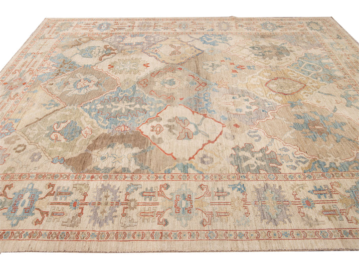 Modern Sultanabad Multicolor Handmade Geometric Floral pattern Wool Rug