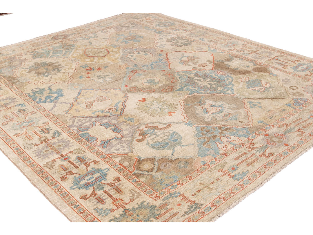 Modern Sultanabad Multicolor Handmade Geometric Floral pattern Wool Rug